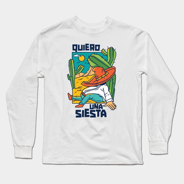 Quiero Una Siesta // Funny Sleeping Mexican Taking a Nap Long Sleeve T-Shirt by SLAG_Creative